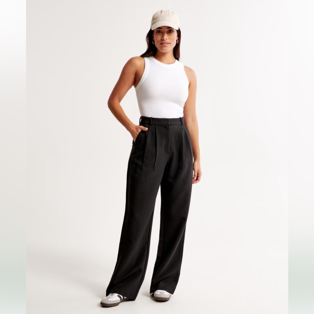 Abercrombie & Fitch Curve-Love Sloan Tailored Black Wide-Leg Pants